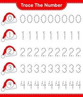 Trace the number. Tracing number with Santa Hat. Educational children game, printable worksheet, vector illustration