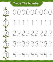 Trace the number. Tracing number with Christmas Tree. Educational children game, printable worksheet, vector illustration