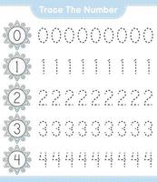 Trace the number. Tracing number with Snowflake. Educational children game, printable worksheet, vector illustration