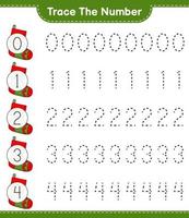 Trace the number. Tracing number with Christmas Sock. Educational children game, printable worksheet, vector illustration