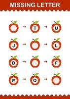 Missing letter with Apple. Worksheet for kids vector