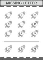 Missing letter with Rocket. Worksheet for kids vector