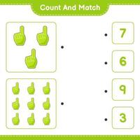 Count and match, count the number of Foam Finger and match with the right numbers. Educational children game, printable worksheet, vector illustration