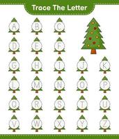 rastrear la letra. rastreo de letras del alfabeto con árbol de navidad. juego educativo para niños, hoja de cálculo imprimible, ilustración vectorial vector