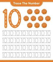 Trace the number. Tracing number with Cookie. Educational children game, printable worksheet, vector illustration