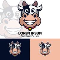 Cute cow cartoon mascot logo illustration premium vector