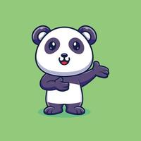 Cute panda in welcoming gesture cartoon vector icon illustration. animal nature icon concept isolated premium vector