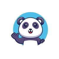 Cute panda waving in round frame cartoon vector icon illustration. animal nature icon concept isolated premium vector