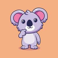 lindo koala piensa en algo ilustración de icono de vector de dibujos animados. concepto de icono de naturaleza animal vector premium aislado