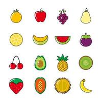 conjunto de iconos de fruta fresca colección ilustración vectorial aislada vector