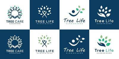 colección de logotipos de vida de árbol con vector premium de estilo humano moderno