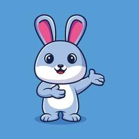 lindo conejo en la ilustración de icono de vector de dibujos animados de gesto de bienvenida. concepto de icono de naturaleza animal vector premium aislado