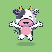 Cute cow happy jump cartoon vector icon illustration. animal nature icon concept isolated premium vector