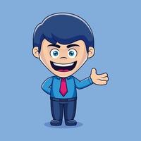 Welcoming gesturing businessman cartoon character vector illustration