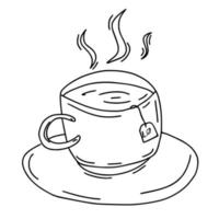 Doodle cup of tea on a saucer. Vector illustration