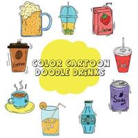 Set collection of colored cartoon doodle drinks