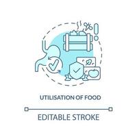 utilización del icono del concepto turquesa de alimentos. definiciones básicas de seguridad alimentaria idea abstracta ilustración de línea delgada. dibujo de contorno aislado. trazo editable vector