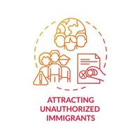 Attracting unauthorized immigrants red gradient concept icon. Legalizing migrants bad impact abstract idea thin line illustration. Isolated outline drawing vector