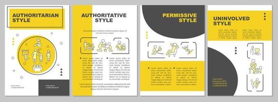 Parental strategies for child raising yellow brochure template. Kid rearing. Leaflet design with linear icons. 4 vector layouts for presentation, annual reports