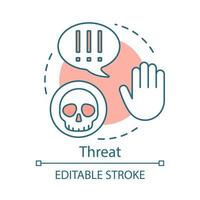 Threat concept icon. Virus, danger, warning hand idea thin line illustration. Exclamation mark sign, cyber attack, hacker. Attention sign. Data thief vector isolated outline drawing. Editable stroke