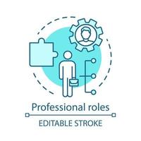 Professional roles turquoise concept icon.Functions, responsibilities and duties of profession member idea thin line illustration. Employer, employee. Vector isolated outline drawing. Editable stroke