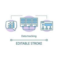 Data tracking concept icon. Accounting system, diagram. Data organization customer relationship management idea thin line illustration. Vector isolated outline drawing. Editable stroke