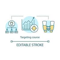 Targeting course concept icon. Digital marketing, diagram observation, sales generation idea thin line illustration. Target hitting. Vector isolated outline drawing. Editable stroke