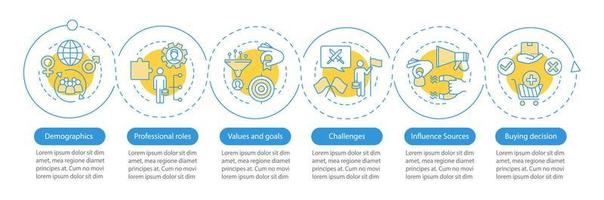plantilla de infografía de vector de persona de comprador. elementos de diseño de presentación de negocios. visualización de datos con 6 pasos y opciones. gráfico de línea de tiempo del proceso. diseño de flujo de trabajo con iconos lineales