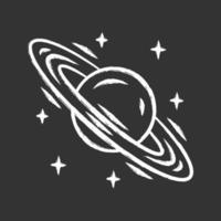 Saturn chalk icon. Planet with rings. Sixth planet from Sun. Gas giant. Planetary science. Solar system. Space exploration. Celestial object. Isolated vector chalkboard illustration