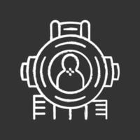 Shooting aim chalk icon. Virtual video game process. Shooter from first person. Sniper aim, gun crosshair. Rifle, firearm target, focus. Isolated vector chalkboard illustration