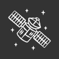 Satellite chalk icon. Sputnik. Artificial object in orbit. Space probe. Military and civilian Earth observation. Space telescope. GPS navigation. Isolated vector chalkboard illustration