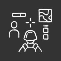 3d shooter chalk icon. Virtual video game. Online multiplayer. Battle royale. Cybersport, esport competition. Computer game interface. Isolated vector chalkboard illustration