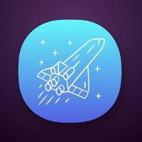 Spaceship app icon. Flying spacecraft. Aerospace vehicle. Human spaceflight. Space exploration. Interplanetary travel. UI UX user interface. Web or mobile application. Vector isolated illustration