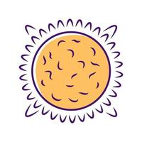 Sun color icon. Star in Solar System center. Hot plasma sphere. Energy source. Solar activity study. Space exploration. Astronomy, astrophysics, astrology. Isolated vector illustration