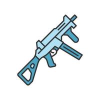 HK UMP weapon color icon. Virtual video game firearm, gun. Shooter game rifle, blaster. Kids toy. Cybersport, esport sniper military inventory, equipment. Isolated vector illustration