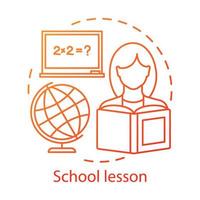 Math lesson, knowledge gaining concept icon. Learning process idea thin line illustration. Elementary school subject, education. Globe and female student with book vector isolated outline drawing