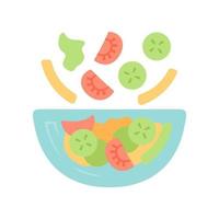 Salad bowl flat design long shadow color icon. Fresh organic food. Vegan eating, vegetables. Healthy nutrition. Vitamin and diet. Tomato, bell pepper, cucumber. Vector silhouette illustration