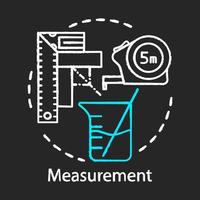 posibilidades de medición, equipo de medición, icono de concepto de tiza de investigación científica. regla de ángulo, vaso de medición, cinta métrica, idea de sistema métrico. ilustración de pizarra aislada vectorial vector