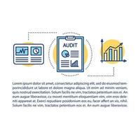 Statistics study, audit course article page vector template. Brochure, magazine, booklet design element with linear icons and text boxes. Print design. Concept illustrations with text space