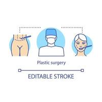 Plastic surgery concept icon. Human body restoration idea thin line illustration. Cosmetic procedures. Enhancing appearance. Vector isolated outline drawing. Editable stroke