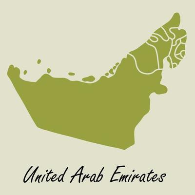 Doodle freehand drawing of UAE map.