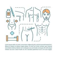 plantilla de vector de página de artículo de cirugía cosmética estética. folleto, revista, elemento de diseño de folleto con iconos lineales y cuadros de texto. diseño de impresión. ilustraciones conceptuales con espacio de texto
