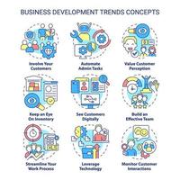 Business development trends concept icons set. Innovations and perspectives idea thin line color illustrations. Isolated symbols. Editable stroke. vector