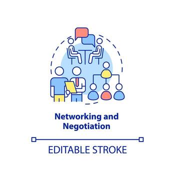 Networking and negotiation concept icon. Soft skills experts. Business development abstract idea thin line illustration. Isolated outline drawing. Editable stroke. vector