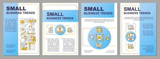 Small business innovations blue brochure template. Companies work. Leaflet design with linear icons. 4 vector layouts for presentation, annual reports.