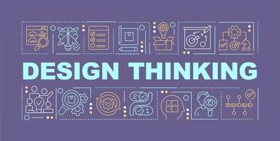 Design thinking for business word concepts purple banner. Creating products. Infographics with icons on color background. Isolated typography. Vector illustration with text.