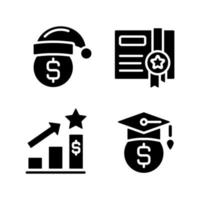 Paying bonuses to employees black glyph icons set on white space. Free scholarship. Holiday premium pay. Bonus certificate. Silhouette symbols. Solid pictogram pack. Vector isolated illustration