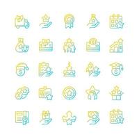 Bonuses gradient linear vector icons set. Special payment. Employee reward. Recognize customer loyalty. Compensation. Thin line contour symbol designs bundle.