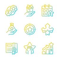 Incentive compensation gradient linear vector icons set. Raising employees motivation. Customer appreciation gifts. Thin line contour symbol designs bundle.