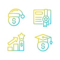 Paying bonuses to employees gradient linear vector icons set. Scholarship. Holiday premium pay. Bonus certificate. Thin line contour symbol designs bundle.